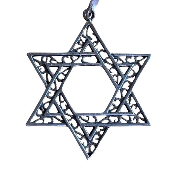 Star Of David Filigree Design Metal Pendant Necklace Jewelry Accessory - Picture 4 of 5